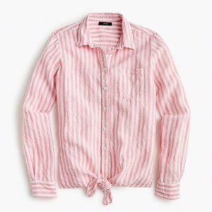 J Crew Tie Front Linen Striped Shirt